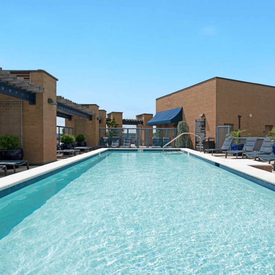 a swimming pool in a courtyard